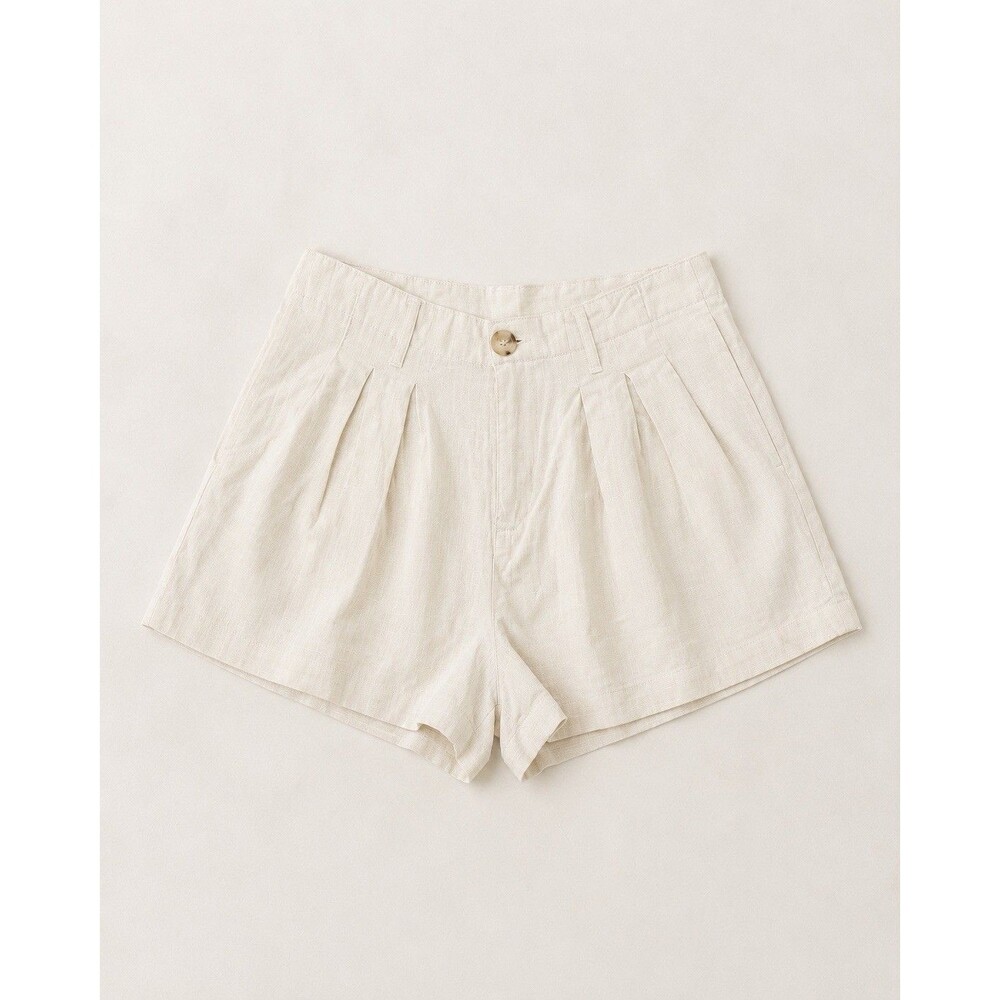 BanJara Womens Linen Blend Shorts L Ivory Pleated High Rise NWT Pockets